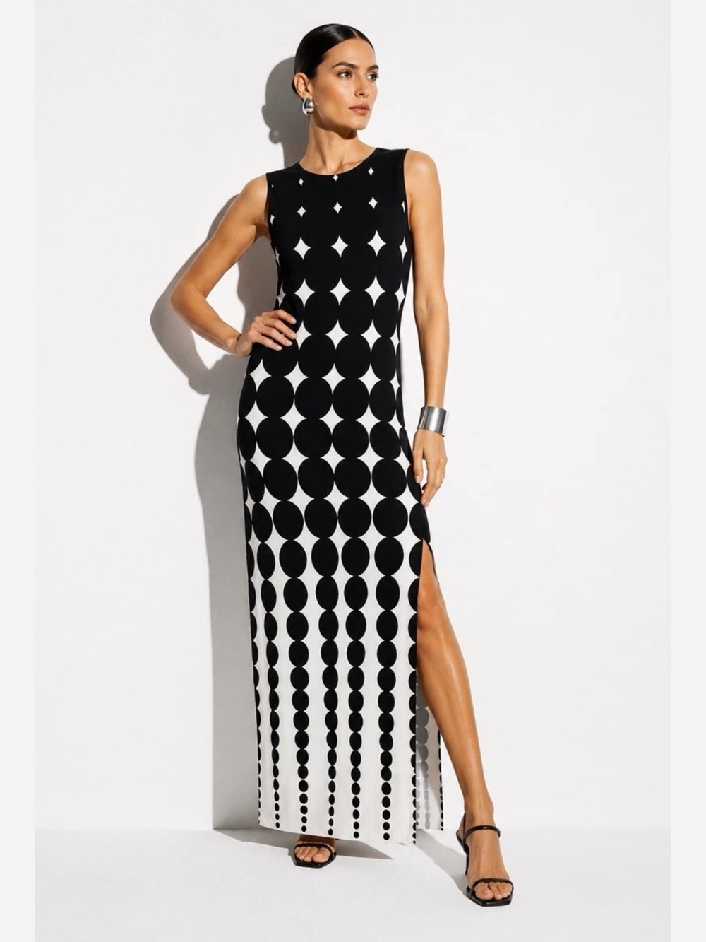 Norma Kamali KamaliKulture Black White Geometric Print Maxi Dress Size Large